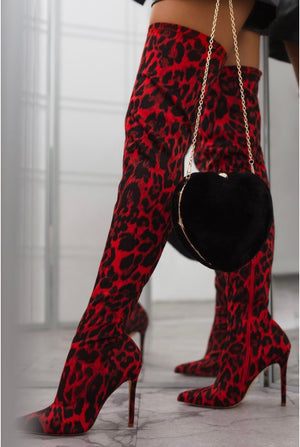 Giselle - Red Leopard High Knee Boot
